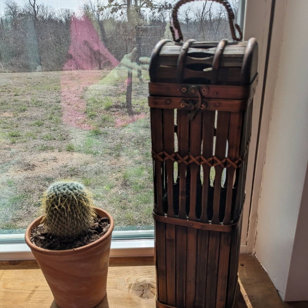 Tall wooden decorative basket